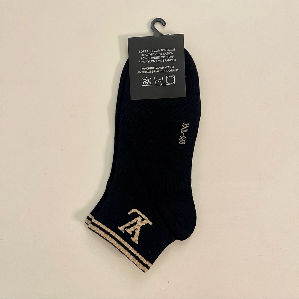 Premium Athletic Ankle Socks - Black & Beige Cream - Picture 3 of 6